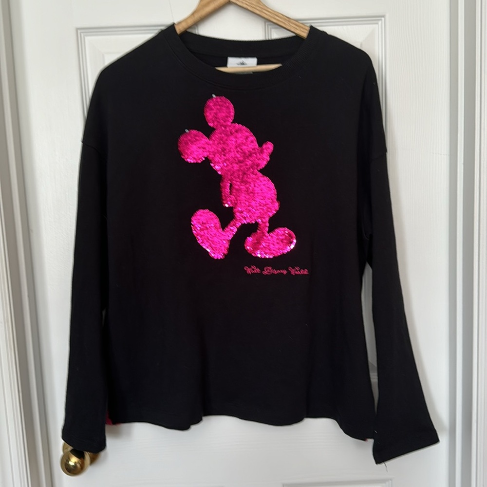Disney Black Sweatshirt with Pink Sequin Mickey Silhouette